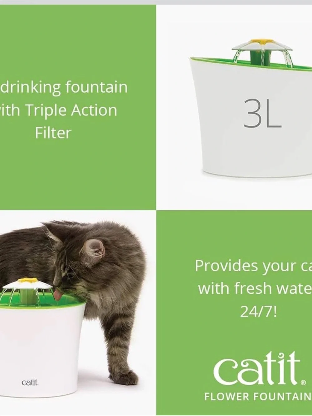 Flower Fountain LED Cat Water Dispenser - Blue and White